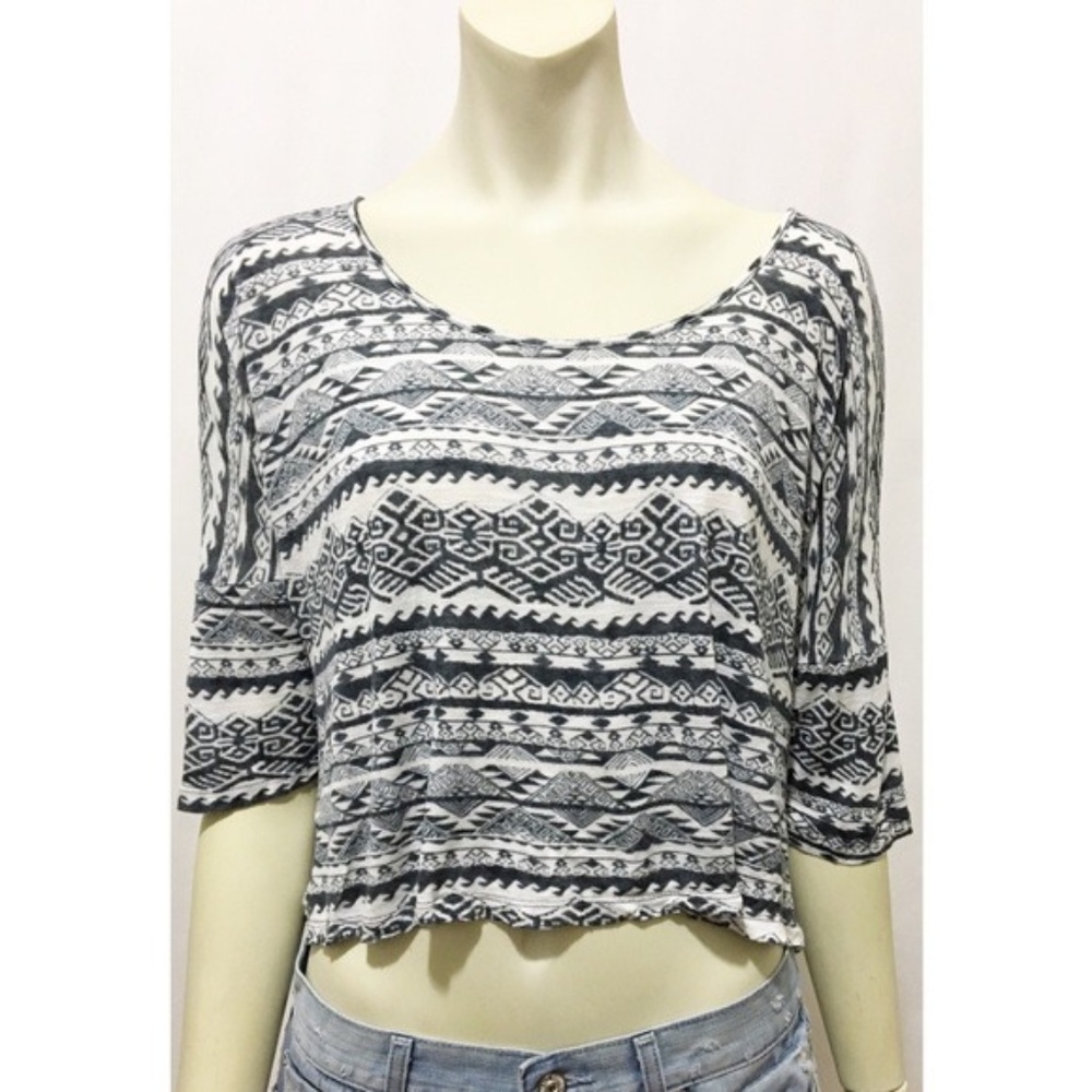 H.I.P. Large Black and White Aztec Print Crop Top